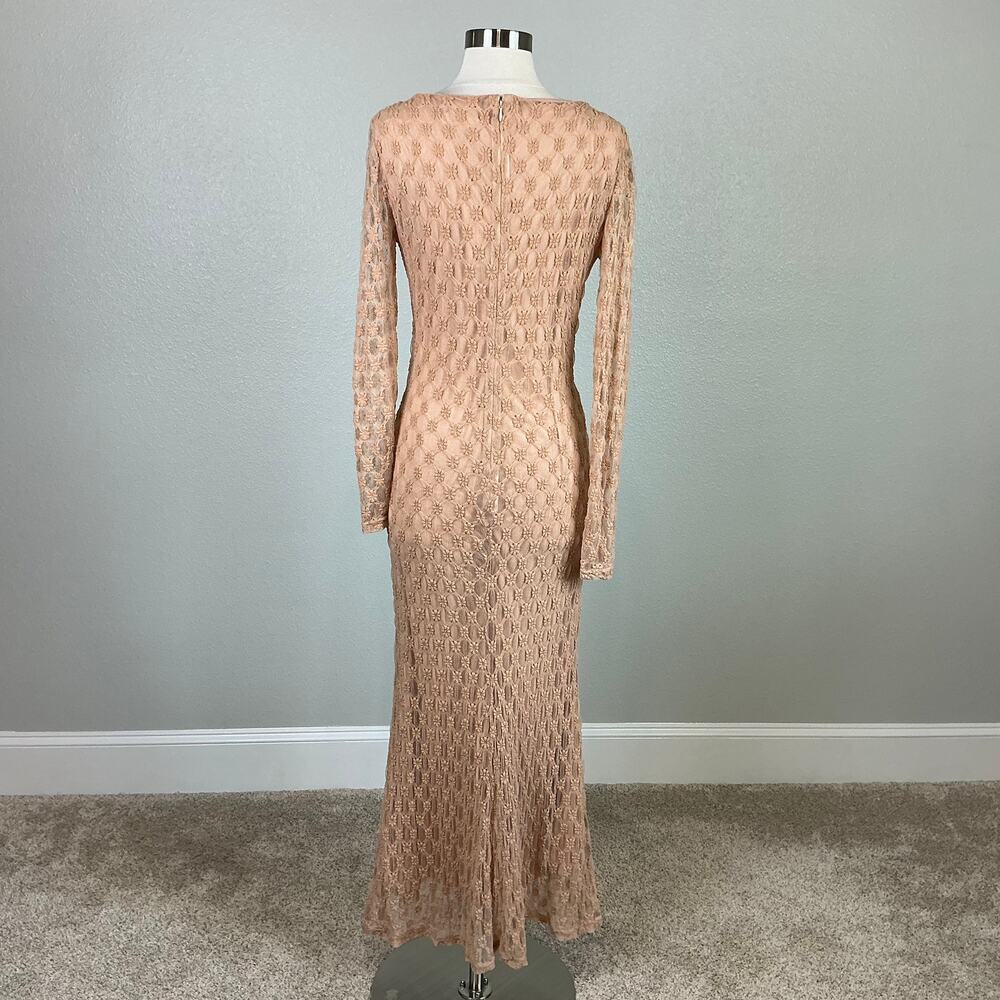 Bardot Beige Cocktail Dress Adoni Floral Lace Long Sleeve Midi Sheath Size 10 - Picture 7 of 13